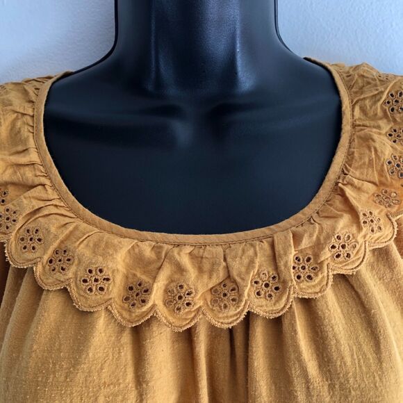 THE GREAT. Eyelet Magnolia Tiered Oversized Midi Dress Mustard Yellow Size S - Picture 7 of 10